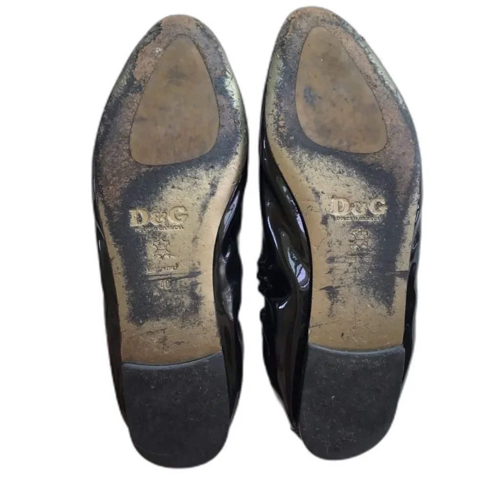 Dolce & Gabbana Black Leather Flower Studded Ballets Flats IT 40 US 8.5